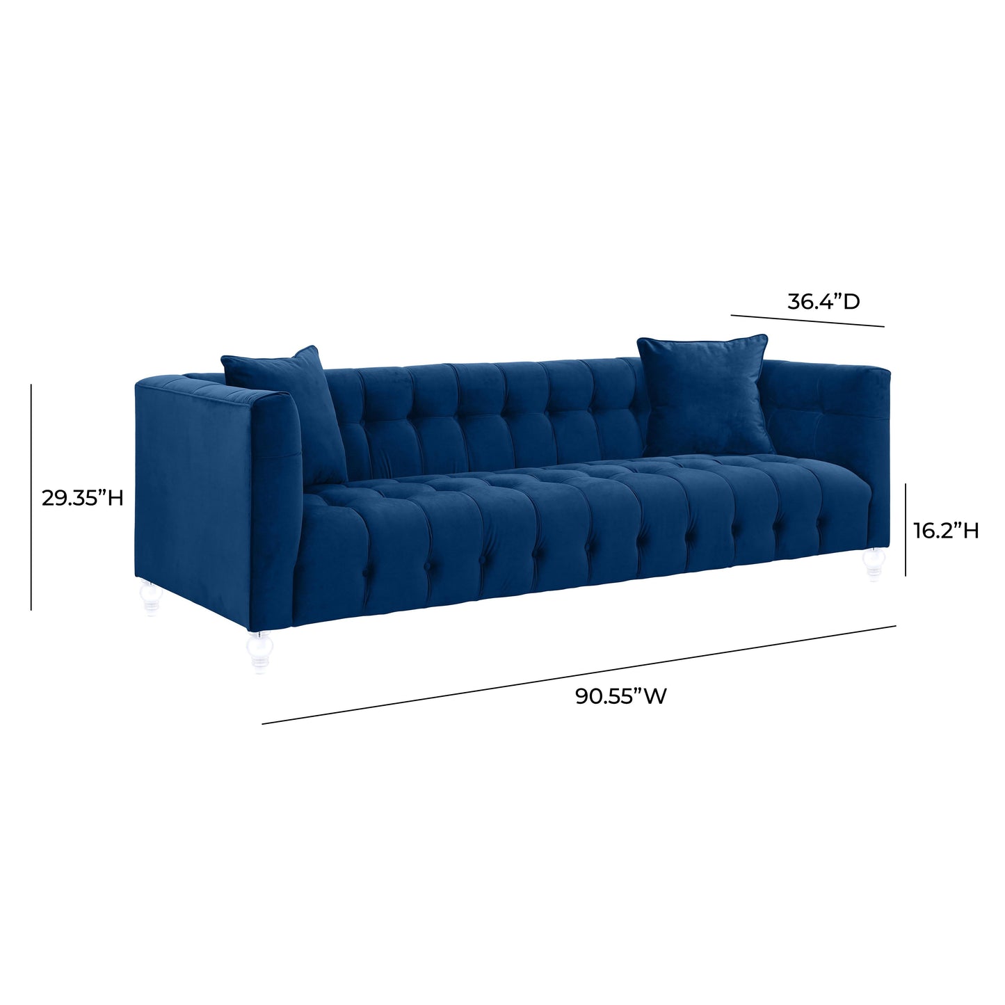 Bea 90 6 Velvet Tufted Sofa by TOV S110