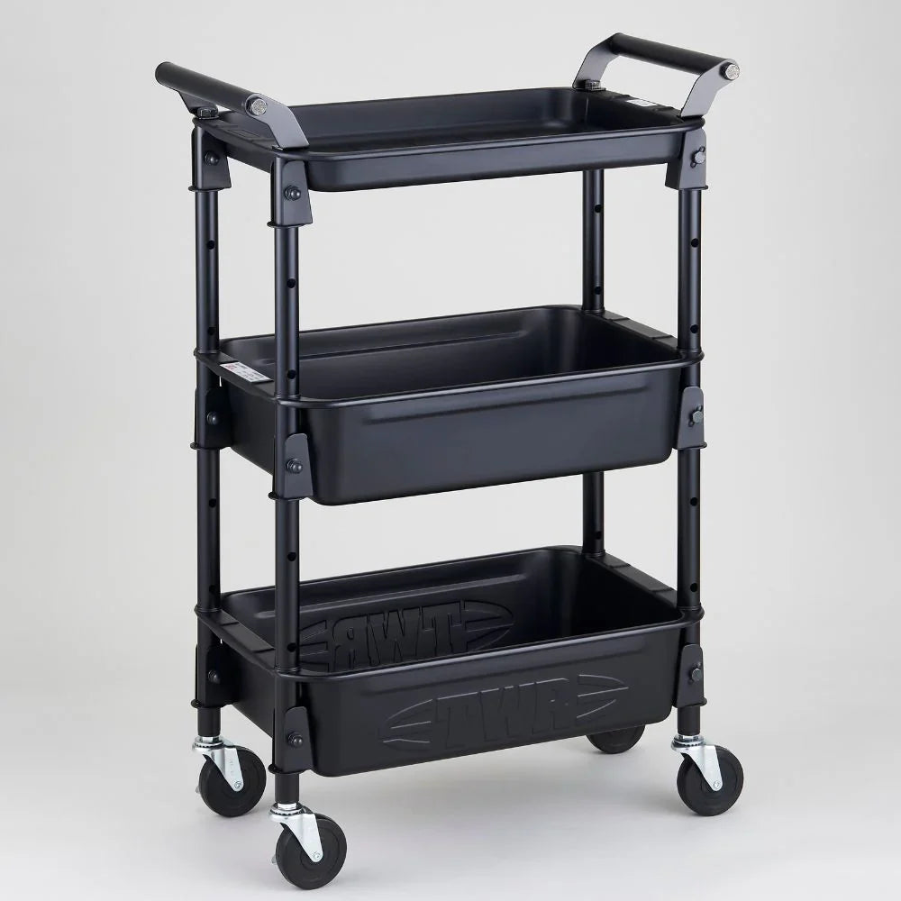 Toyo Steel TWR-4 Three-Tier Rolling Steel Cart – Black, front view