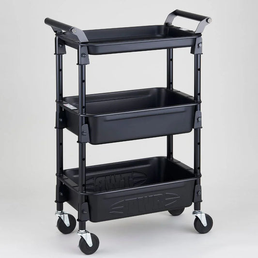 Toyo Steel TWR-4 Three-Tier Rolling Steel Cart – Black, front view