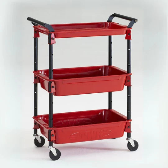 Toyo Steel TWR-4 Three-Tier Rolling Steel Cart – Red, front view