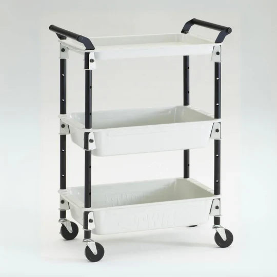 Toyo Steel TWR-4 Three-Tier Rolling Steel Cart – White, front view