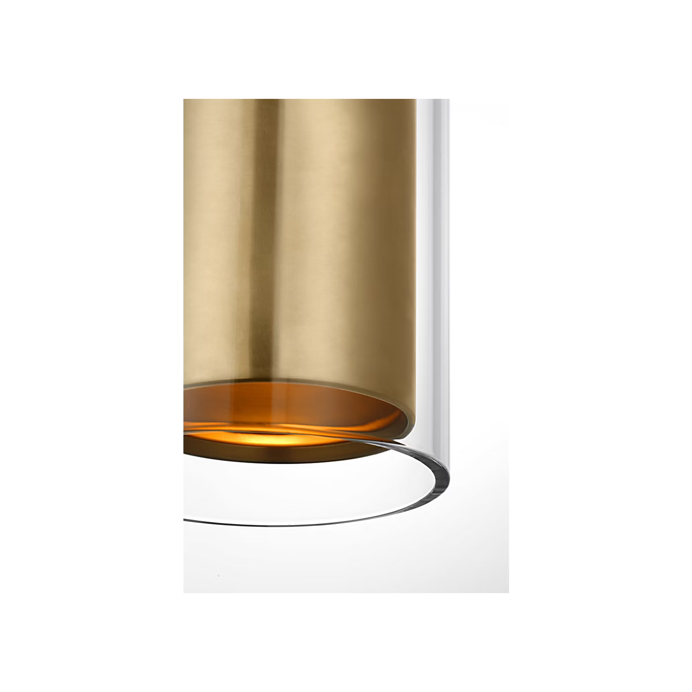Close-up of Tala 25 pendant in antique brass showing metal and glass details