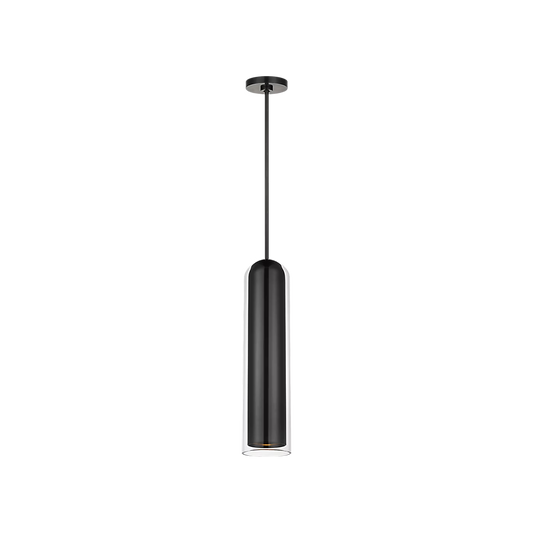 Tala 25 bronze finish pendant light illuminated in modern living room setting