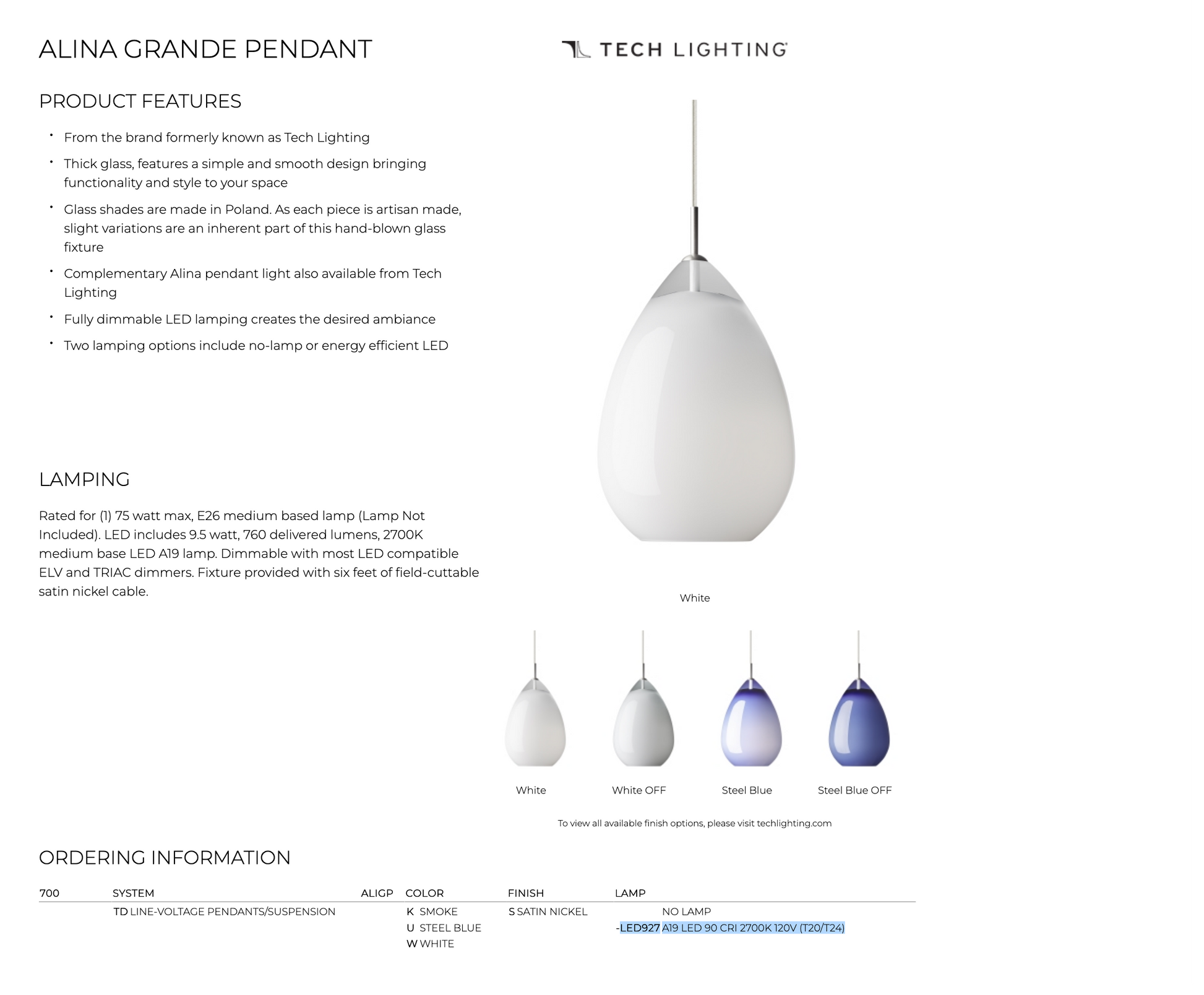 Tech Lighting Alina Pendant - Ambient Lighting Solution