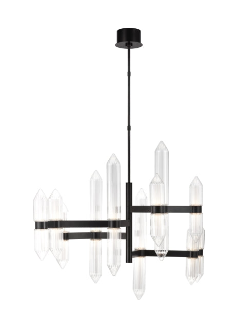 Langston Medium LED Chandelier Fluted Glass Brass Bronze by Visual & Comfort & Co