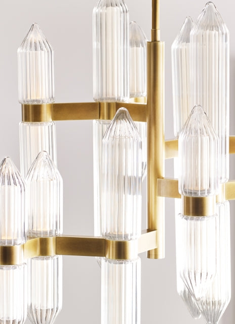 Langston Medium LED Chandelier Fluted Glass Brass Bronze by Visual & Comfort & Co