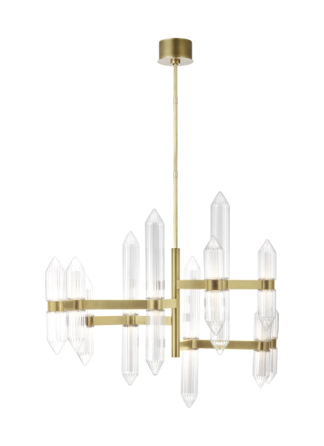 Langston Medium LED Chandelier Fluted Glass Brass Bronze by Visual & Comfort & Co