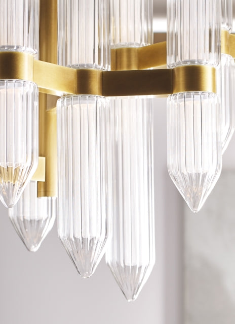 Langston Medium LED Chandelier Fluted Glass Brass Bronze by Visual & Comfort & Co