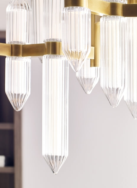 Langston Medium LED Chandelier Fluted Glass Brass Bronze by Visual & Comfort & Co