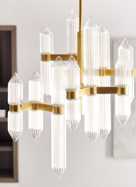 Langston Medium LED Chandelier Fluted Glass Brass Bronze by Visual & Comfort & Co