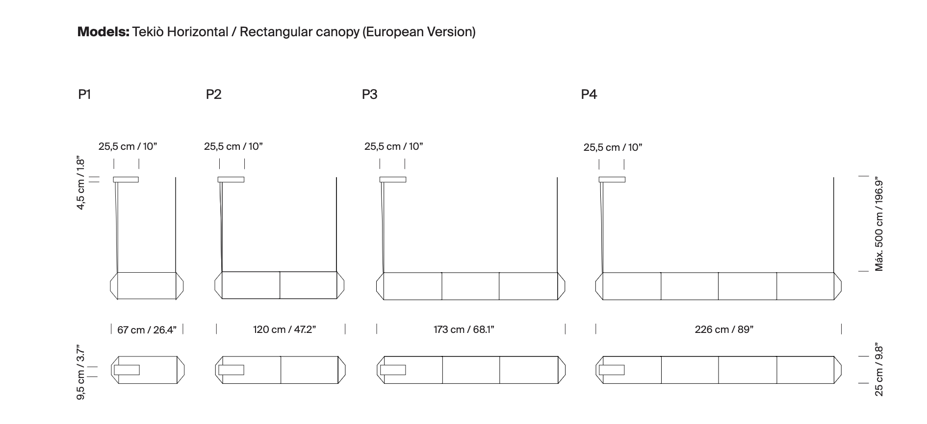 Architectural diagram of Tekio Horizontal linear LED pendant lighting