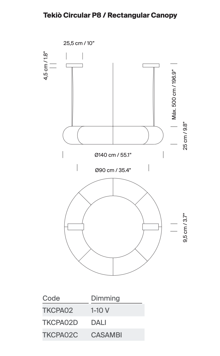 Santa and Cole P8 Tekiò suspension light line drawing for interior design plans