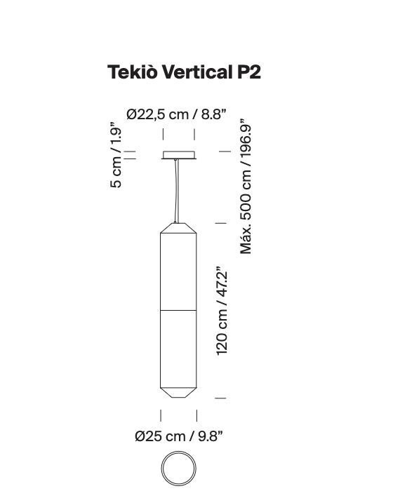 Tekiò Vertical P2 designer LED pendant light with dim-to-warm technology and soft ambient lighting