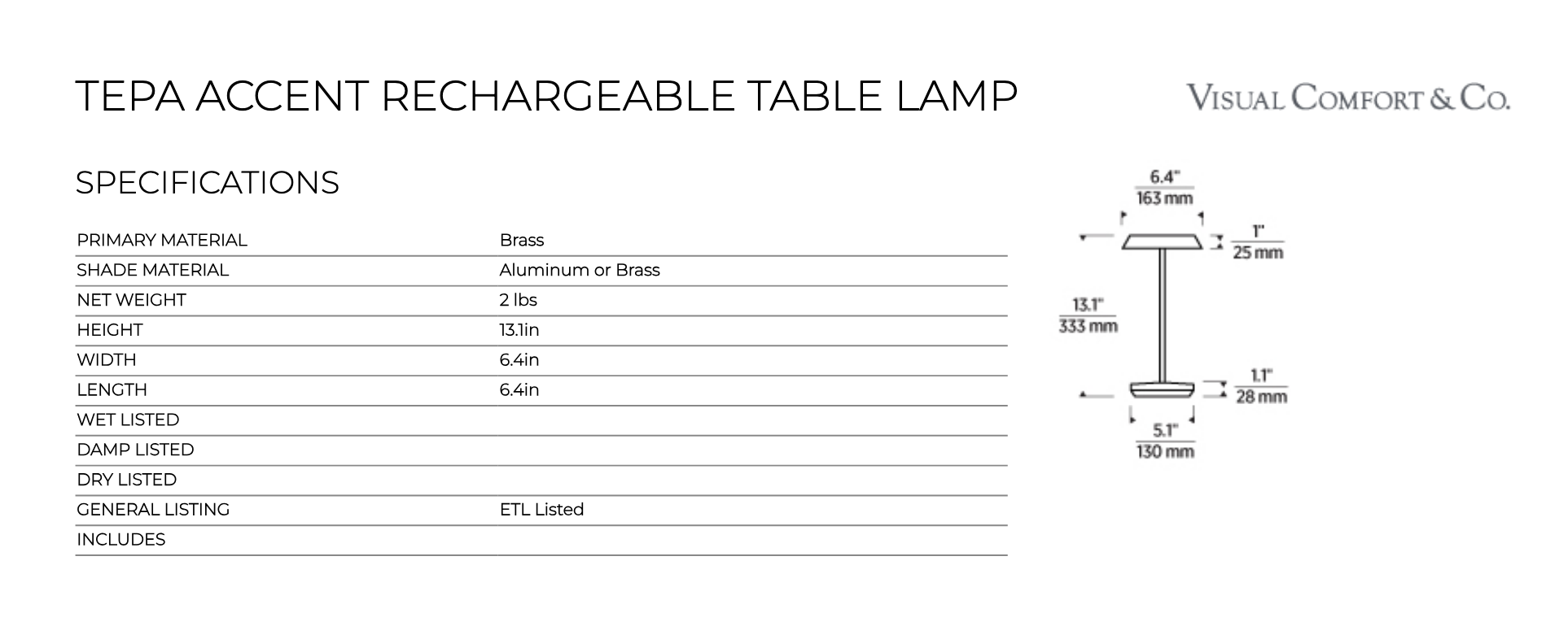 Visual Comfort Tepa Cordless Sltb25 Portable Table Lamp 