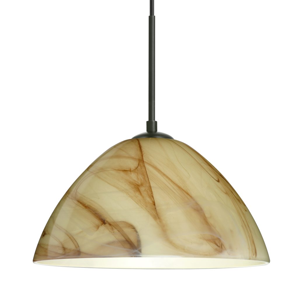 Besa Tessa bell-shaped pendant featuring a mocha glass shade and warm ambient lighting for modern spaces