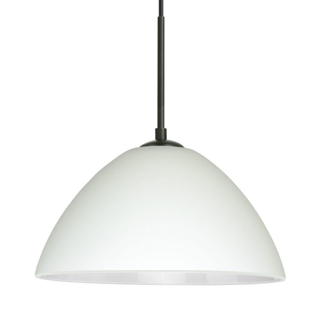 Besa Tessa pendant light with opal matte glass shade and satin nickel finish for kitchen island lighting