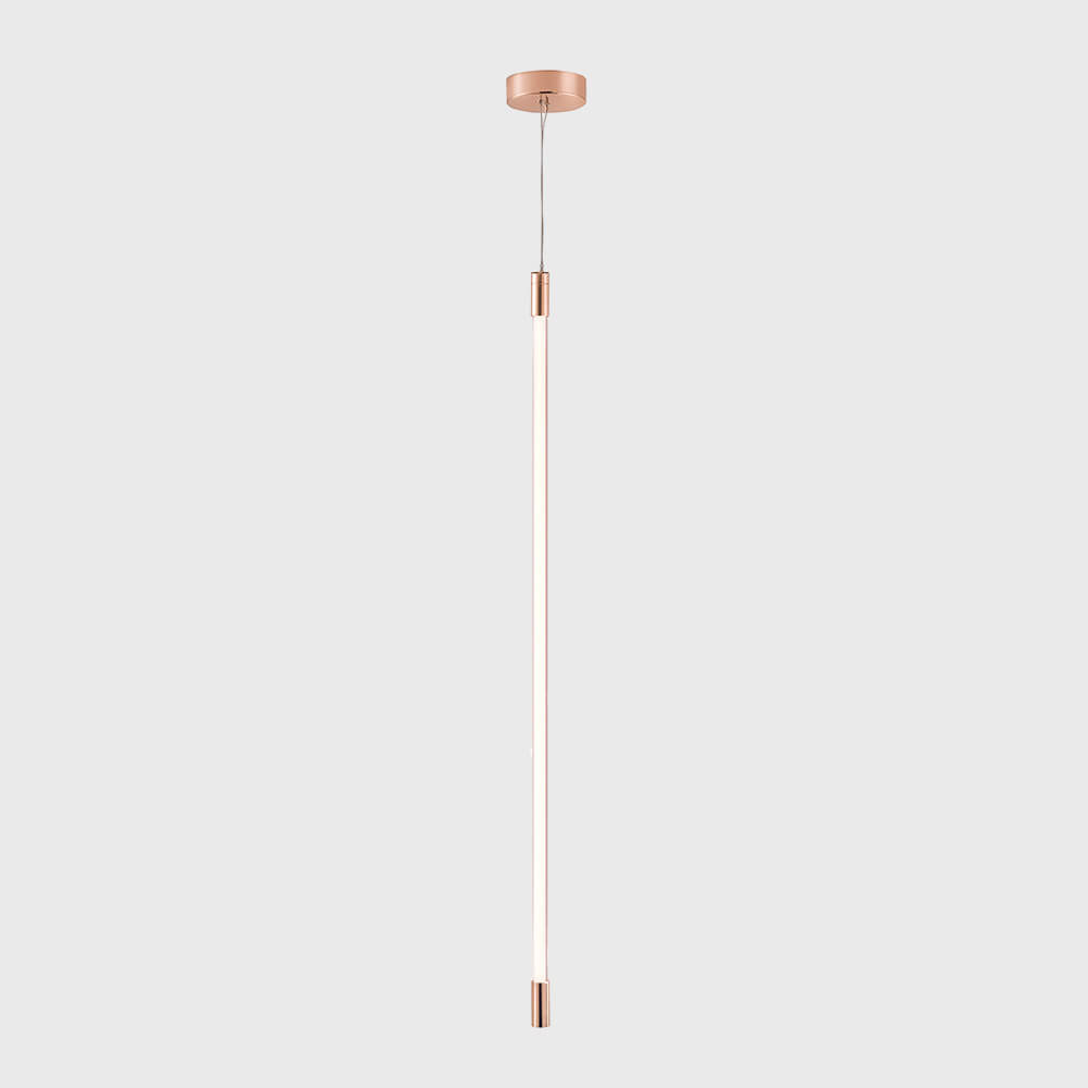 Thin LED linear suspension light by Viso, Copper, 27.4 in, Horizontal