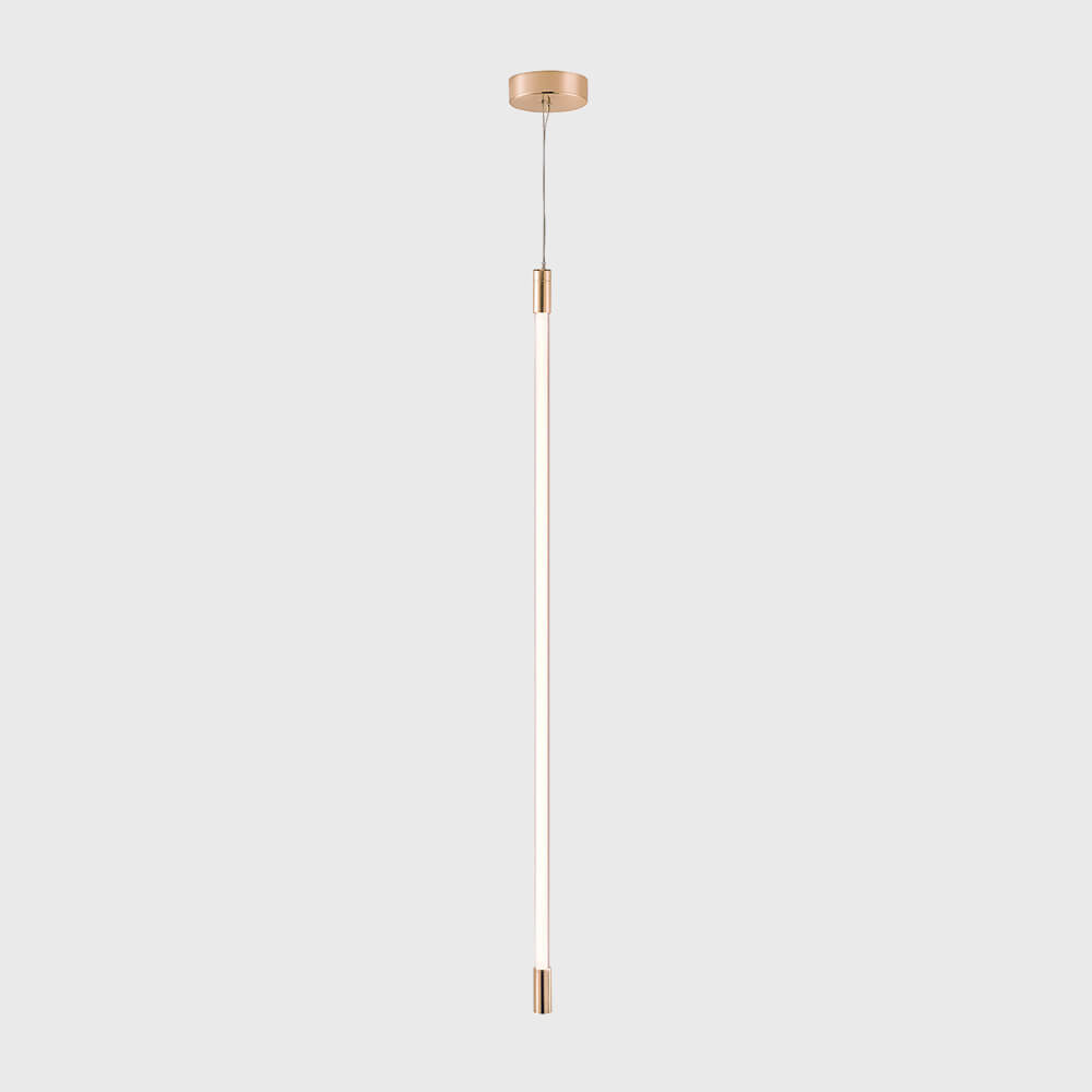 Thin LED linear suspension light by Viso, Gold, 38 in, Horizontal