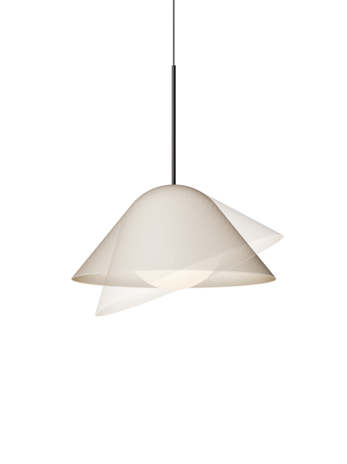 Bola Bell perforated metal pendant showing the shade tilt adjustment