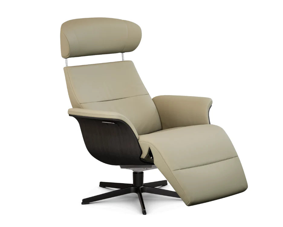 Durable beech wood frame recliner with ergonomic head and back support in Scandinavian modern style