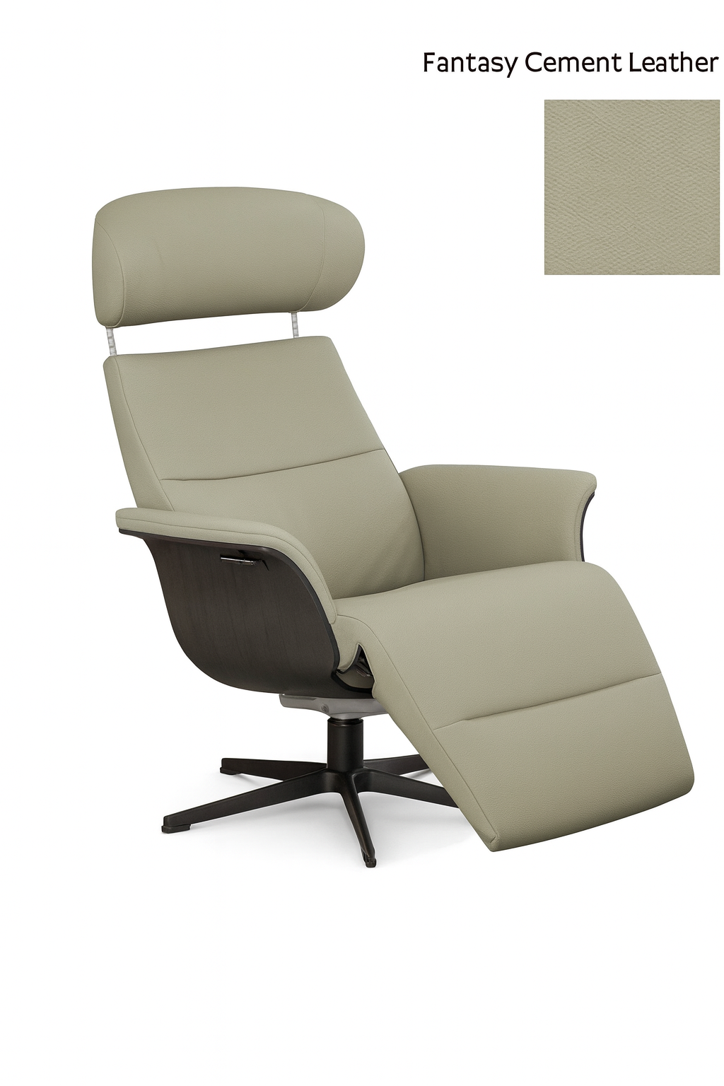 Fantasy Cement Leather Swedish recliner with angled footstool ideal for relaxation, work, and home entertainment