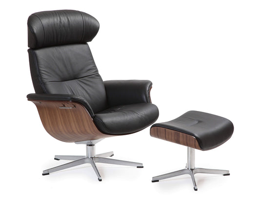 Timeout Recliner Footstool Black Leather by Conform of Sweden