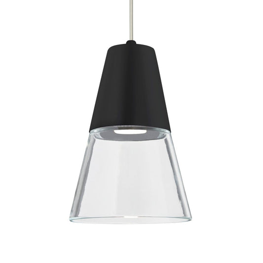 Clear and black glass Timo 6 LED pendant light by Besa Lighting installed above a modern kitchen counter