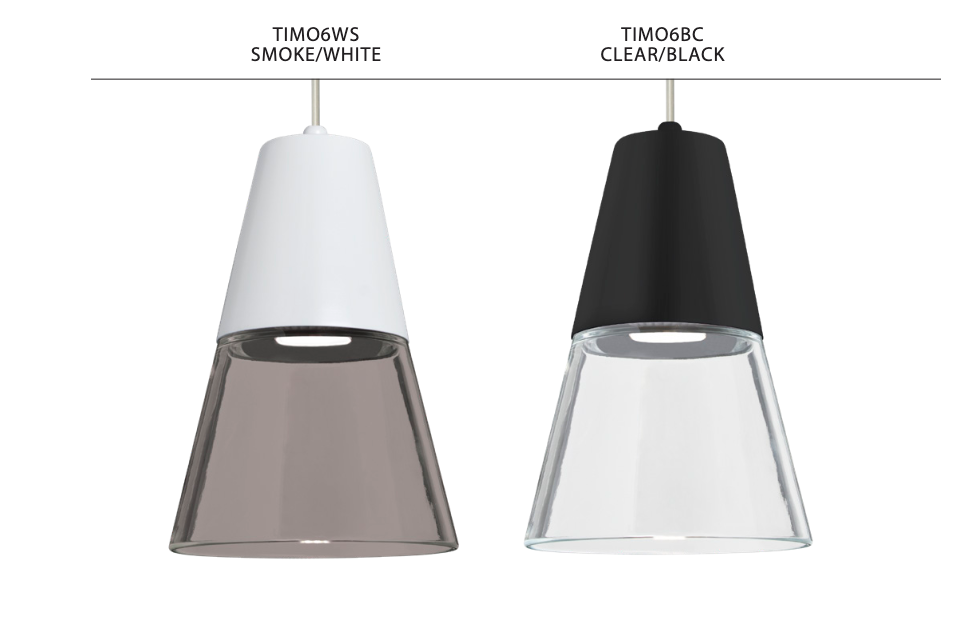Besa Timo 6 mini pendant installed above a kitchen island with warm LED lighting and contemporary styling