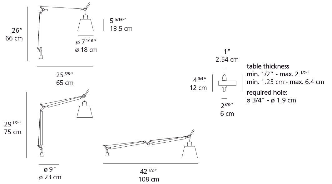 Artemide Tolomeo Table Lamp With Shade Adjustable Desk Light by Visual & Comfort & Co