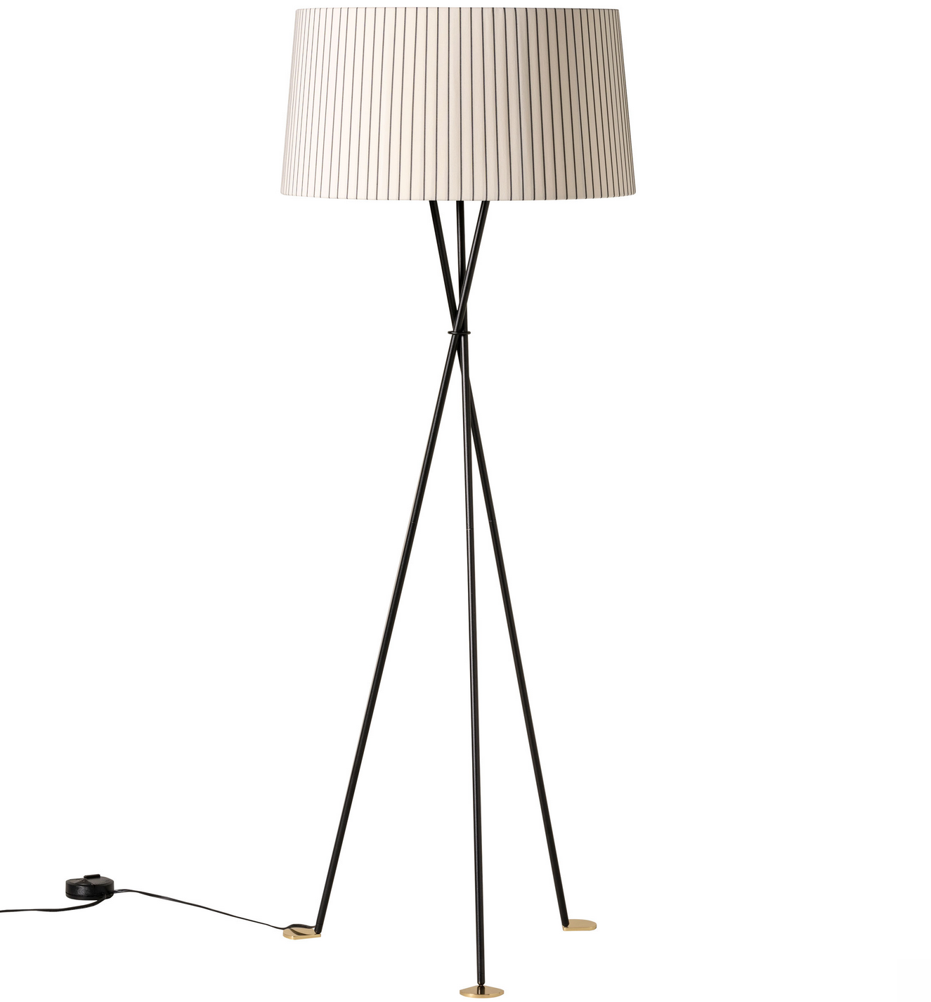 Tripode G5 floor lamp by Santa and Cole with Diplomática stripe lampshade