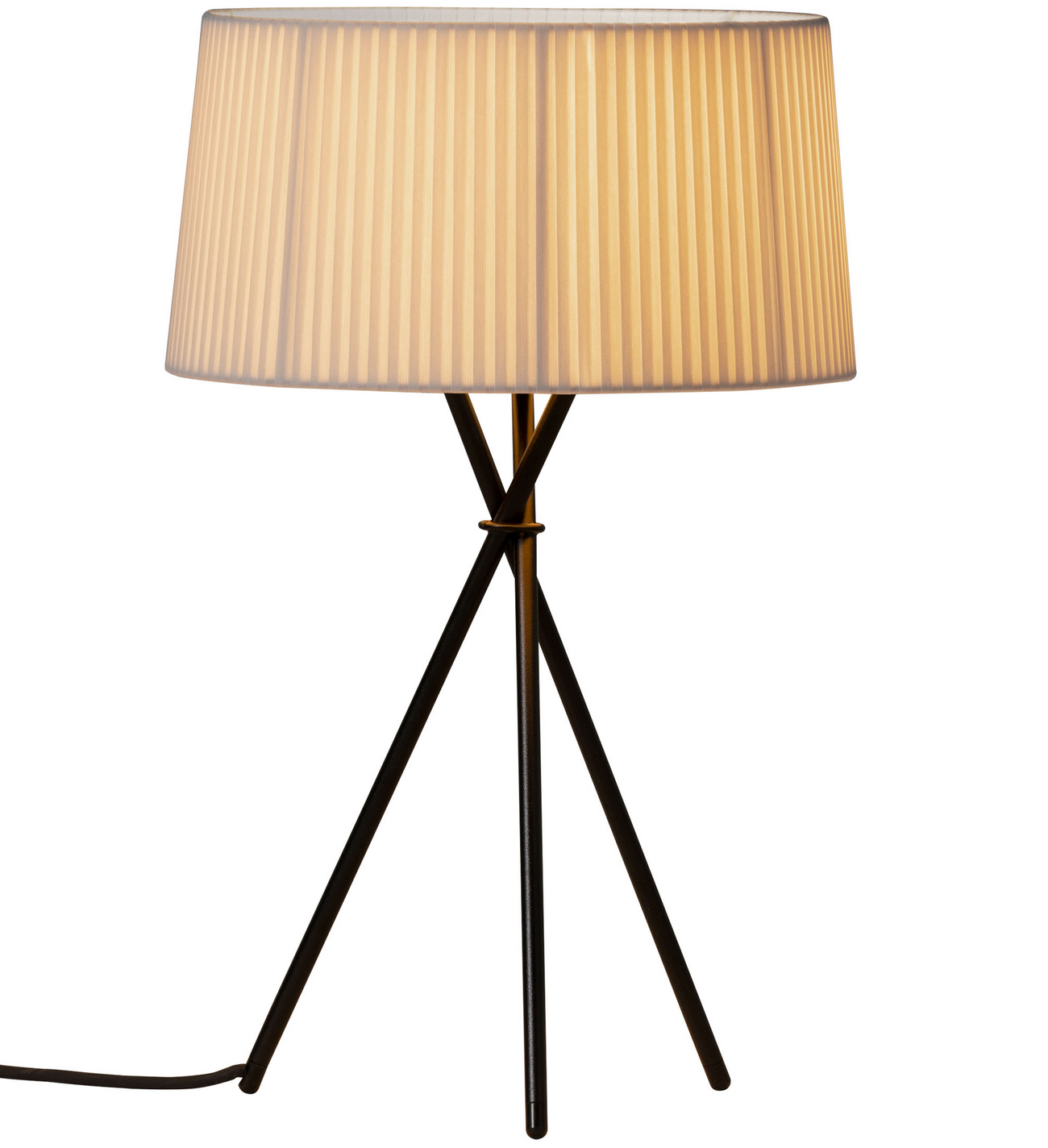 Designer tripod table lamp with natural ribbon shade