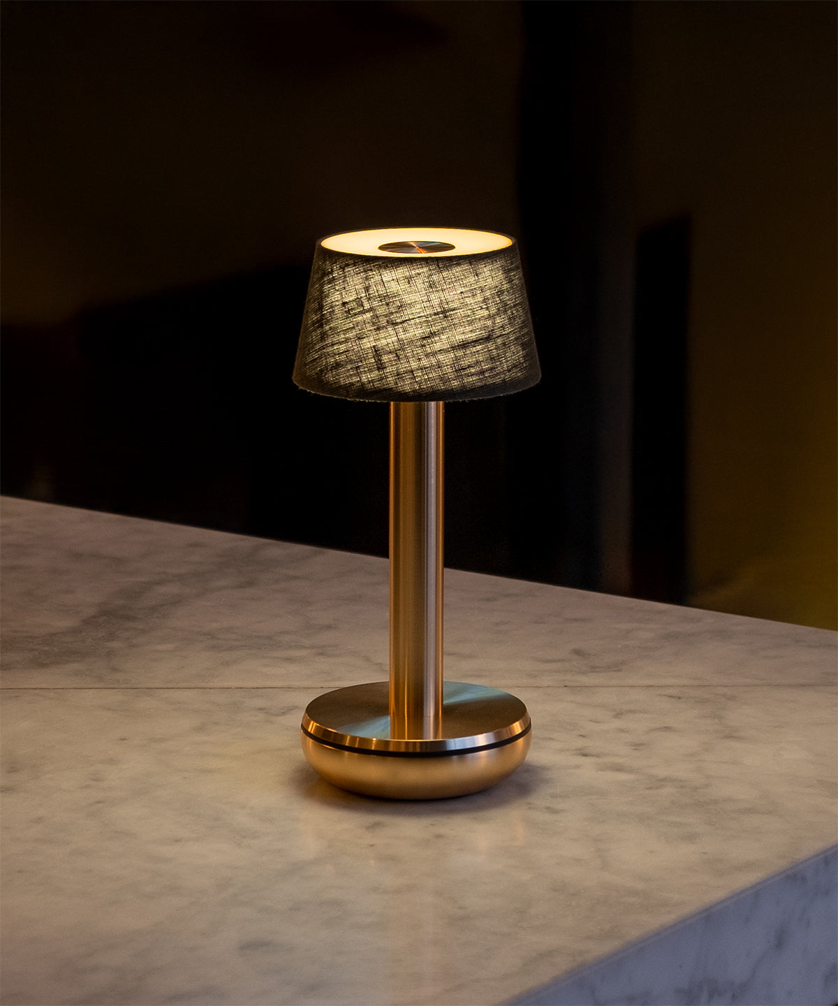 Humble Two Cordless Table Lamp by Humble, Gold with Emerald Linen Shade (image 37)