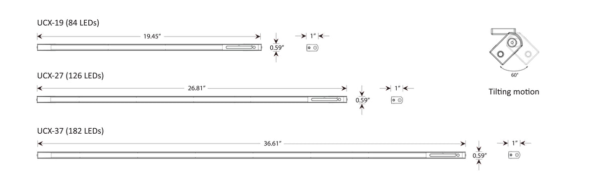 Koncept UCX Pro LED Under-Cabinet Light dimension drawing