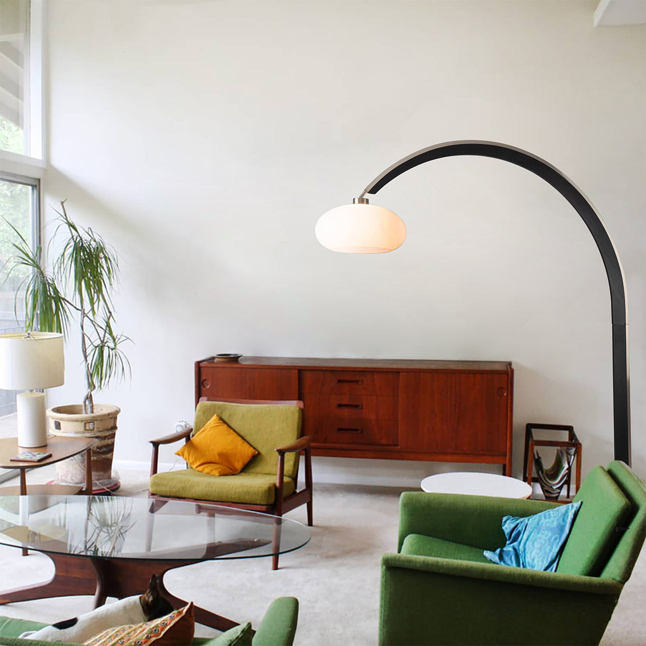 Vaulted Arc Floor Lamp By Peter Morelli 86 1968 Design Black Wood Satin Nickel 2012203Bk by Nova California