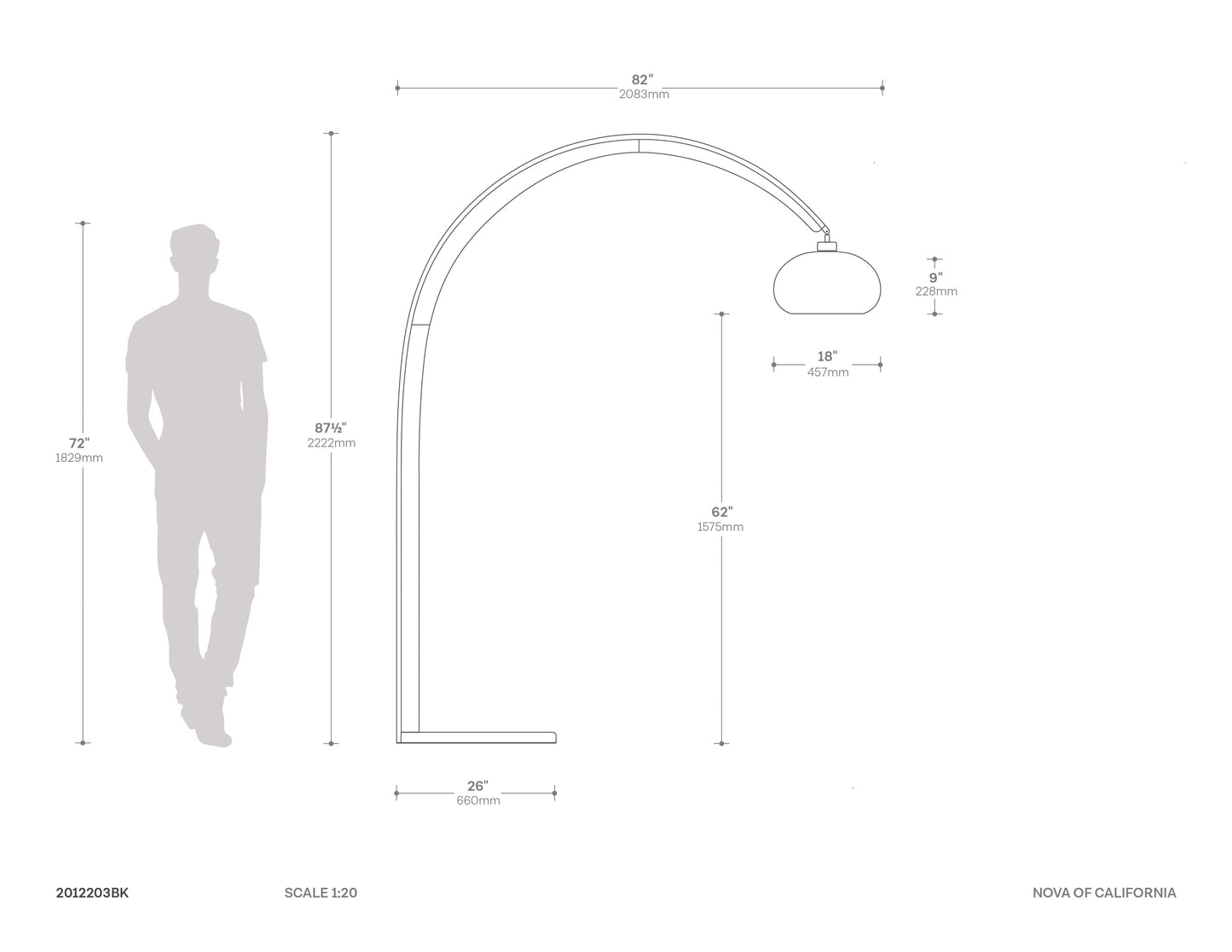 Vaulted Arc Floor Lamp By Peter Morelli 86 1968 Design Black Wood Satin Nickel 2012203Bk by Nova California