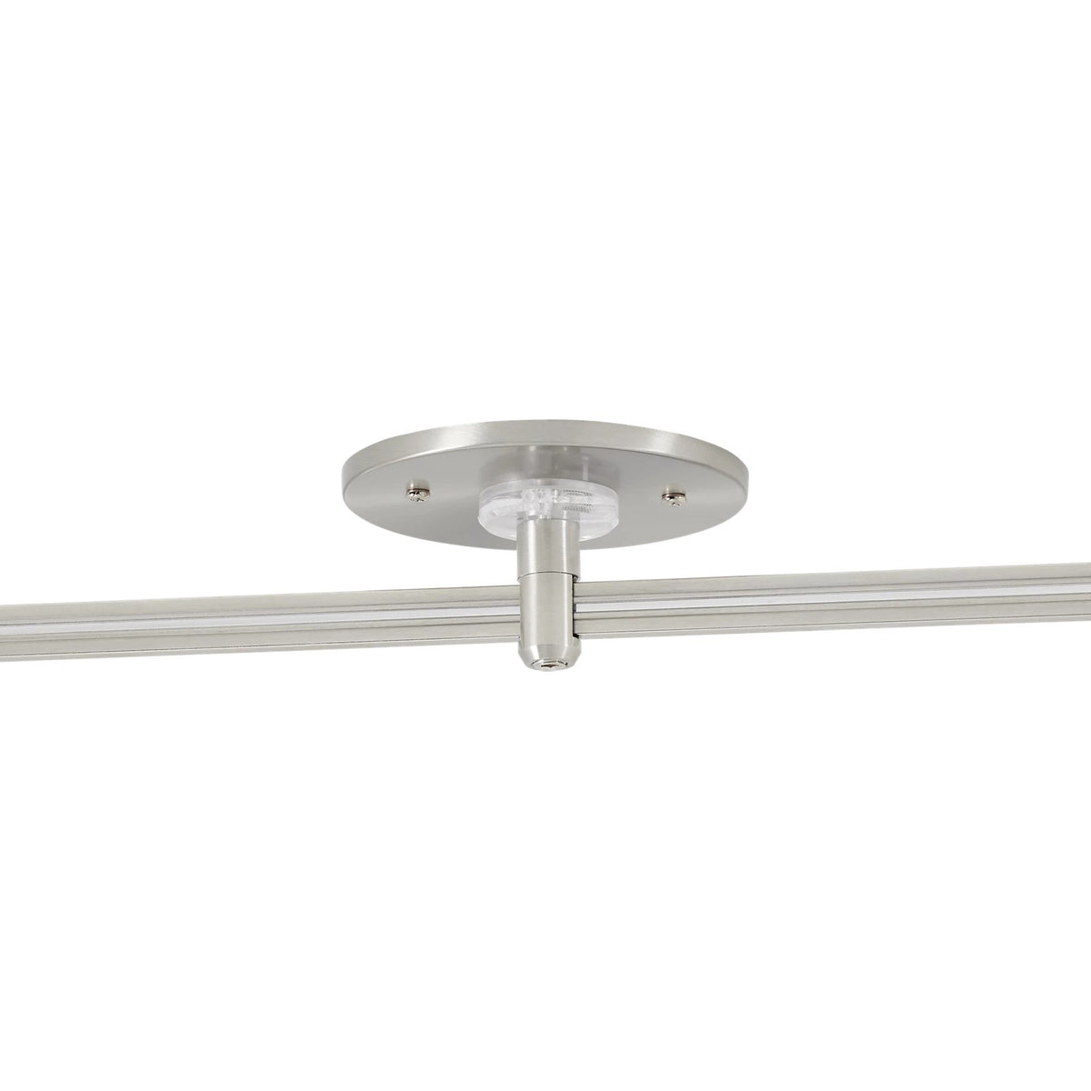 Visual Comfort MonoRail 4" Round Power Feed Canopy, Low-Profile Single-Feed in Satin Nickel, installed or detail view