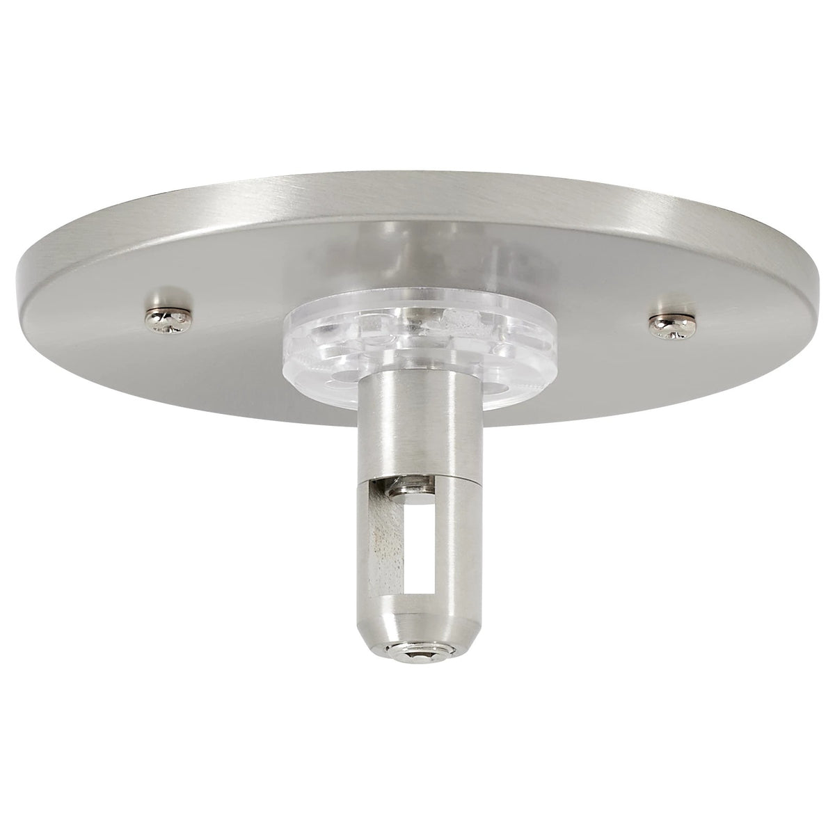 Visual Comfort MonoRail 4" Round Power Feed Canopy, Low-Profile Single-Feed in Satin Nickel, alternate angle