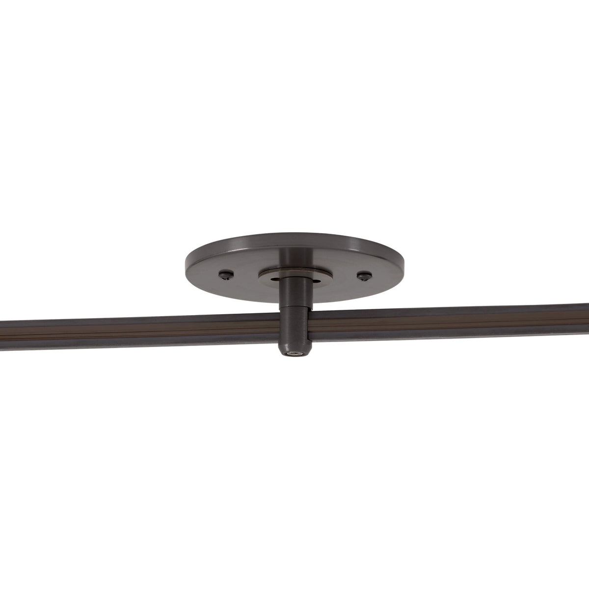 Visual Comfort MonoRail 4" Round Power Feed Canopy, Low-Profile Single-Feed in Antique Bronze, installed or detail view
