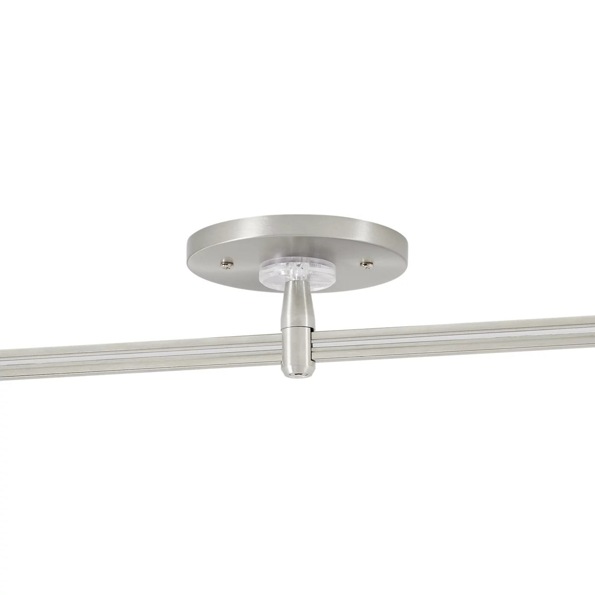 Visual Comfort MonoRail 4" Round Power Feed Canopy, Single-Feed in Satin Nickel, installed or detail view