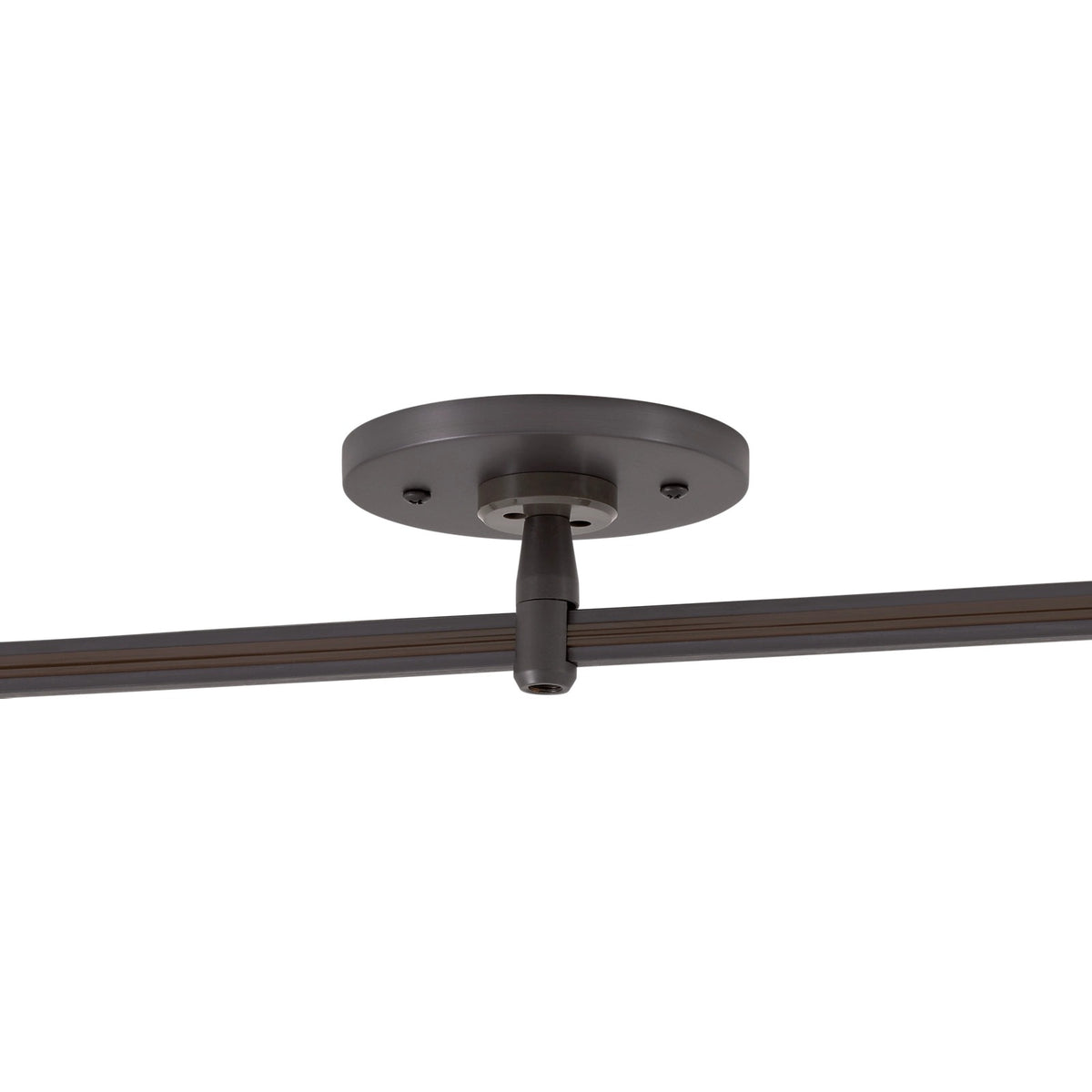 Visual Comfort MonoRail 4" Round Power Feed Canopy, Single-Feed in Antique Bronze, installed or detail view