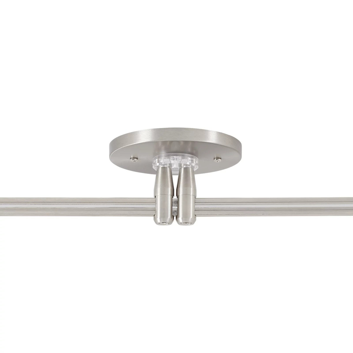 Visual Comfort MonoRail 4" Round Power Feed Canopy, Dual-Feed in Satin Nickel, installed or detail view