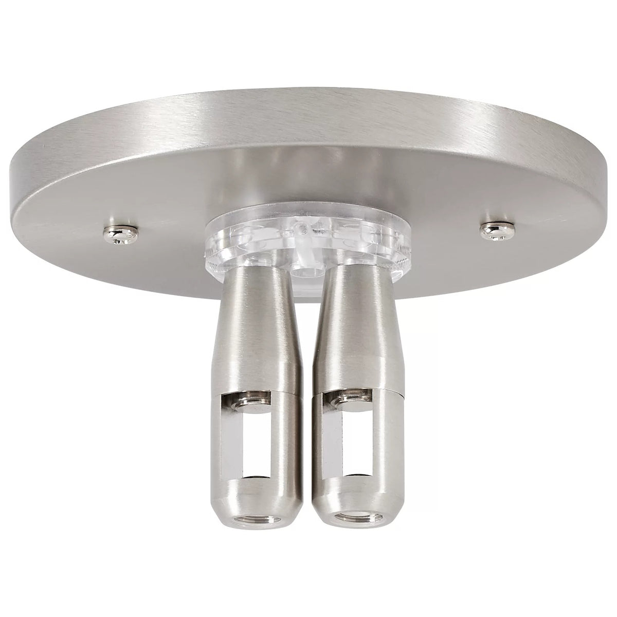 Visual Comfort MonoRail 4" Round Power Feed Canopy, Dual-Feed in Satin Nickel, alternate angle