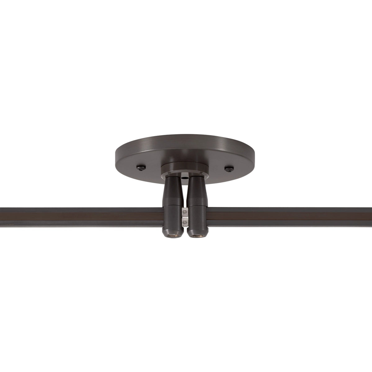 Visual Comfort MonoRail 4" Round Power Feed Canopy, Dual-Feed in Antique Bronze, installed or detail view