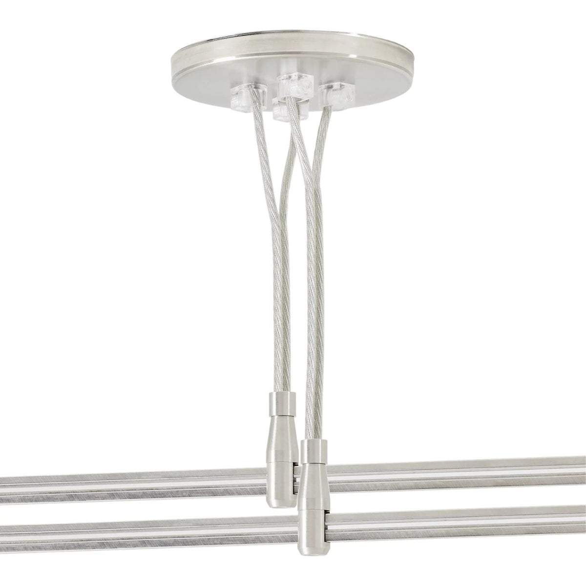 Visual Comfort MonoRail Center Power Feed, Dual-Feed in Satin Nickel, installed or detail view