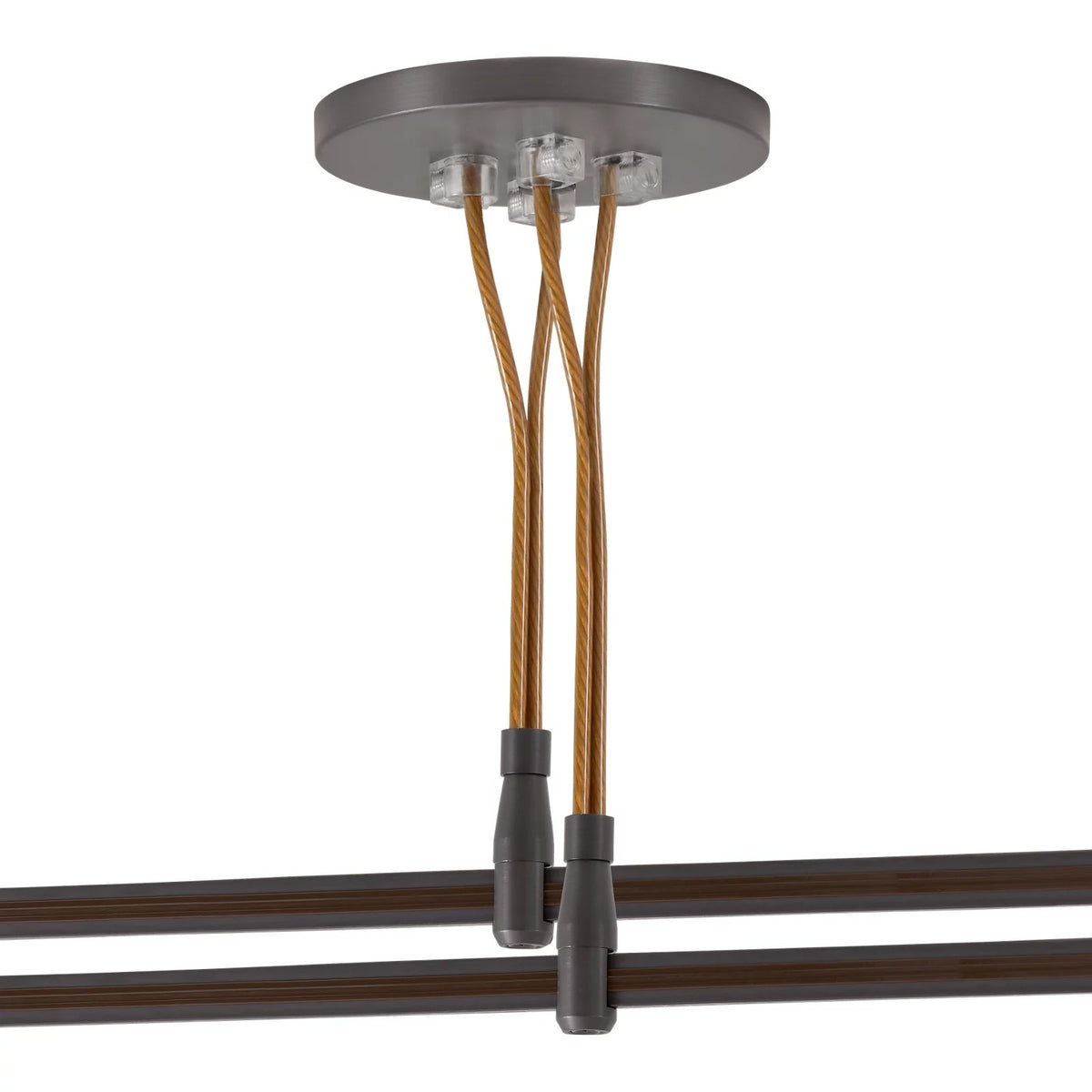 Visual Comfort MonoRail Center Power Feed, Dual-Feed in Antique Bronze, installed or detail view