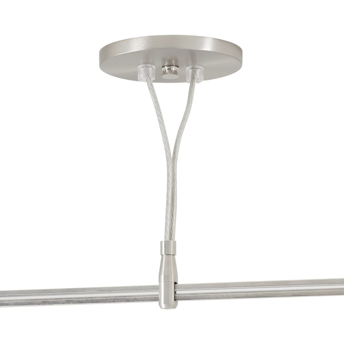 Visual Comfort MonoRail Center Power Feed, Single-Feed in Satin Nickel, installed or detail view
