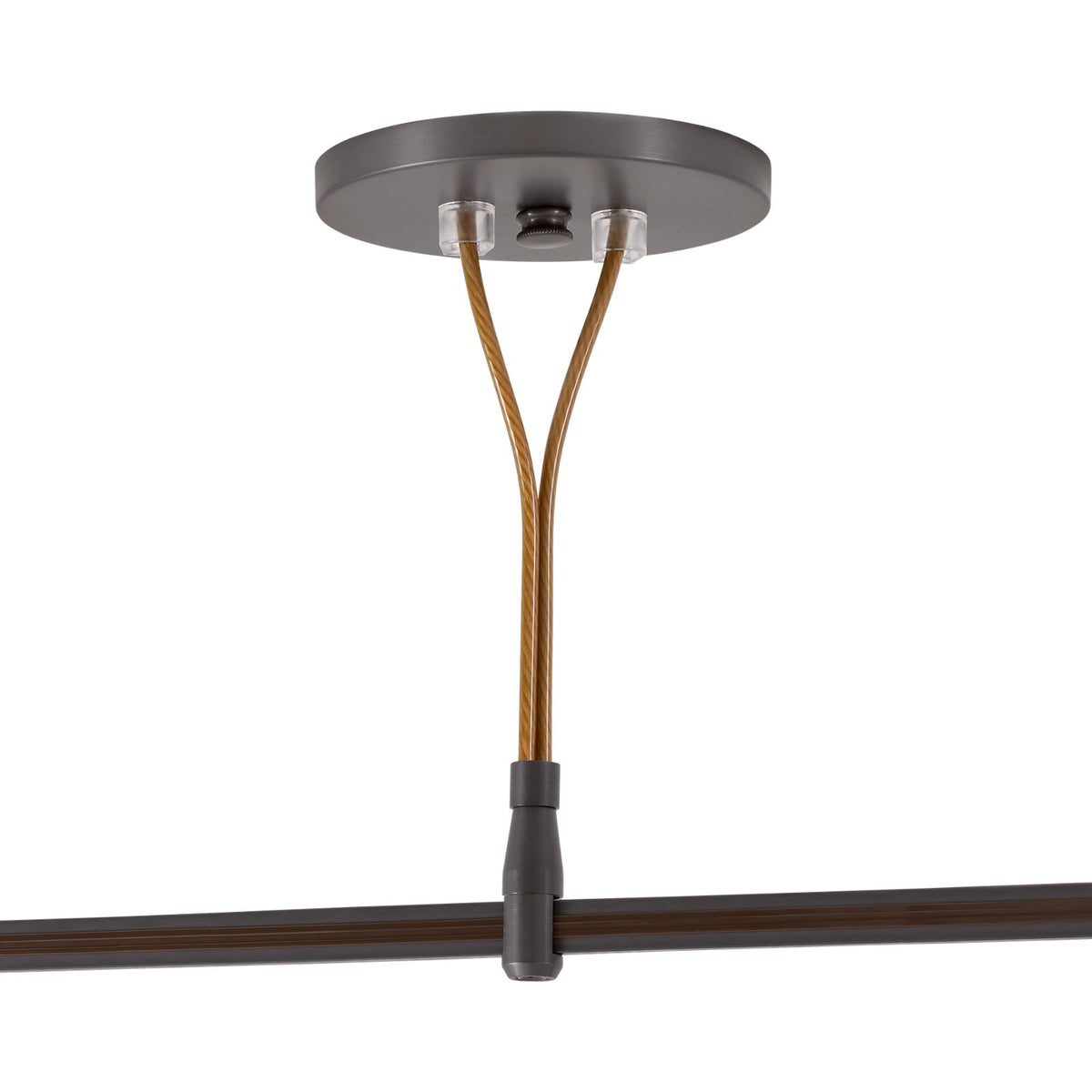 Visual Comfort MonoRail Center Power Feed, Single-Feed in Antique Bronze, installed or detail view
