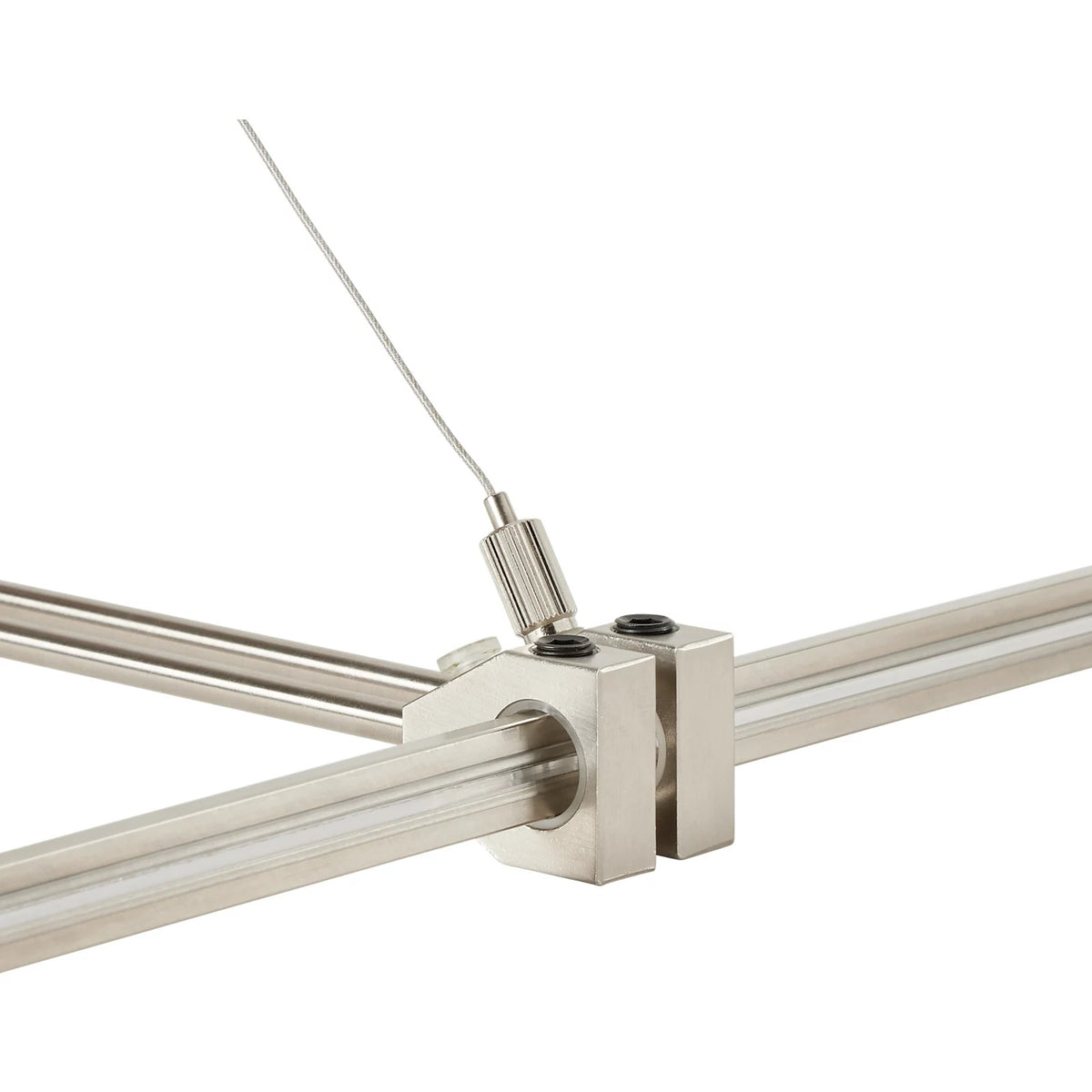 Visual Comfort MonoRail Power Outside Rigger in Satin Nickel, installed or detail view