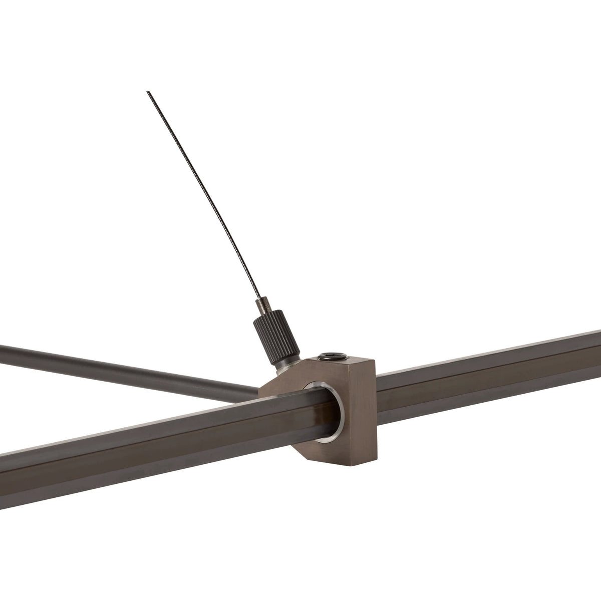 Visual Comfort MonoRail Support Outside Rigger in Antique Bronze, installed or detail view