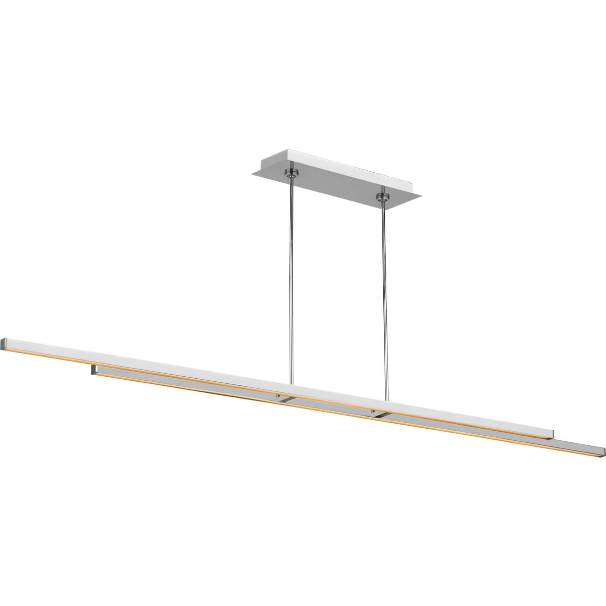 Visual Comfort Stagger 2 84 in Polished Stainless Steel, on a white background